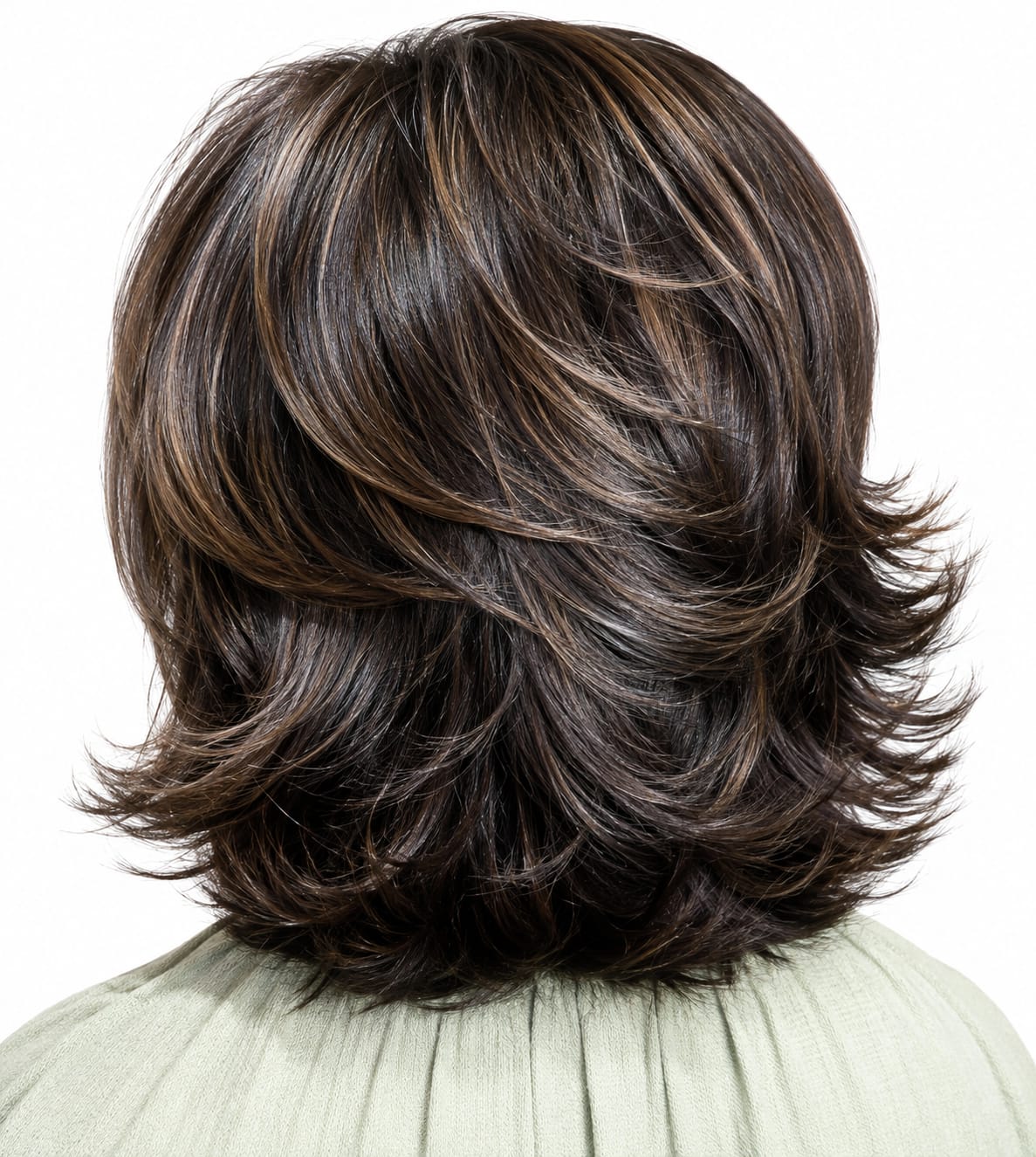 Corte médio repicado com reflexos acobreados